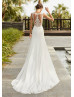 Ivory Lace Chiffon Illusion Back Chic Wedding Dress